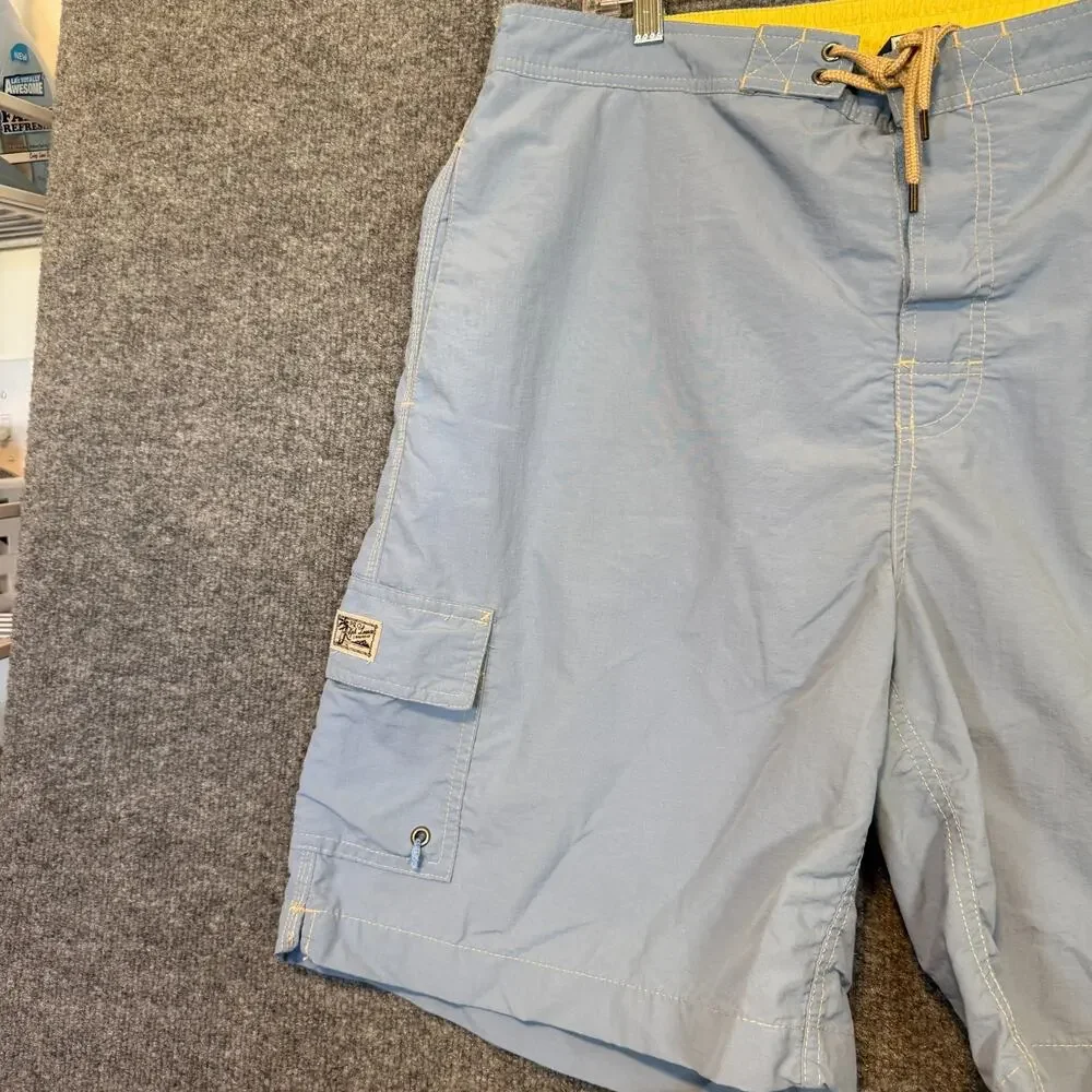 Polo Ralph Lauren‎ Board Shorts Mens XL Blue Yellow Cargo Mesh Lined Swim Trunks